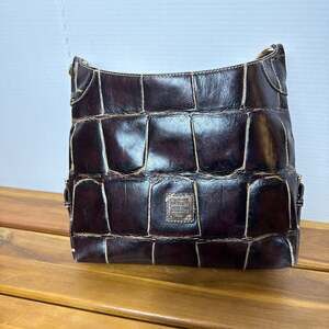 Dooney & Bourke Brown Croc Embossed Leather Satchel Shoulder Bag
